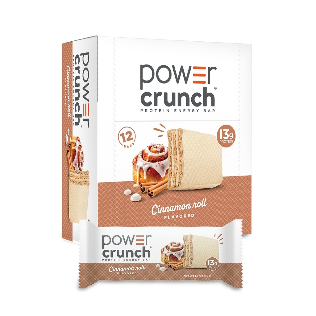 Power Crunch Protein Wafer Barer, høyproteinsnacks med Delicious smak, kanelrull, 1,4 Ounce (12 greve)