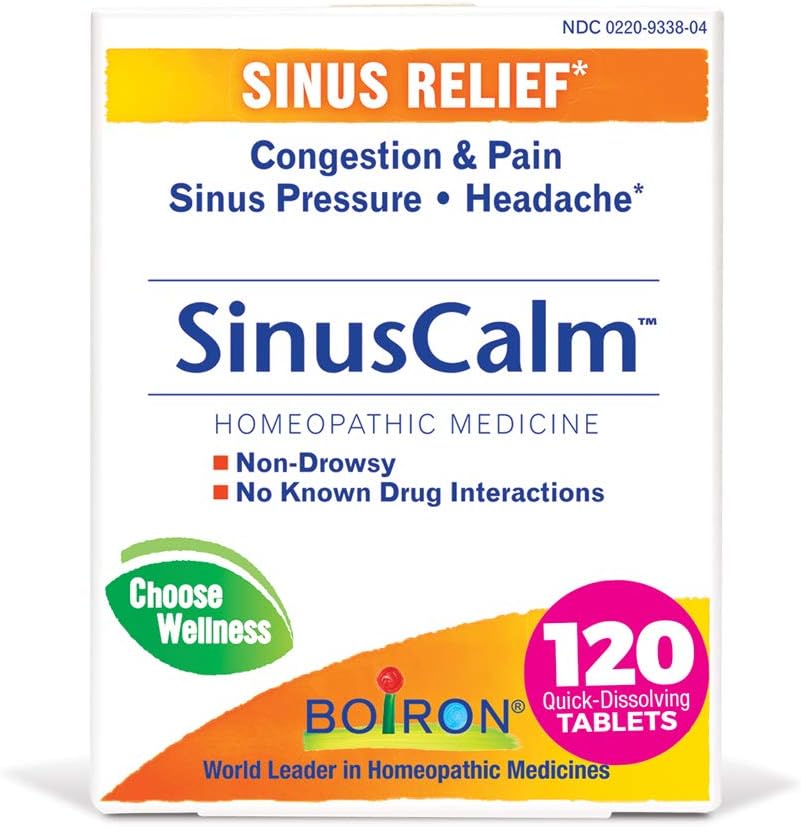 Boiron SinusCalm Tabletter for Sinus smertelindring, Runny Nese, kongessjon, Sinus trykk, hodepine - 120 greve (pakke med 2)