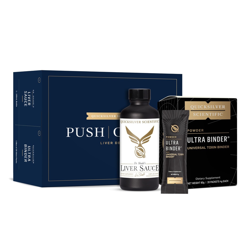 Quicksilver Scientific PushCatch Liver Detox Cleanse - 2 Piece Kit med Ultra Binder (Packets) & Lever Sauce (Liver Support Supplement med Melk Thistle Extract) for å støtte GI Detox & Toxin Binding