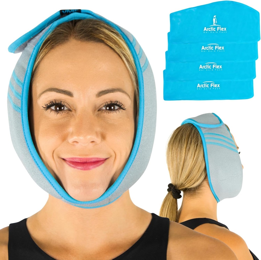 Vive Face Ice Pack Wrap for TMJ smertelindring og hodepine - Face Ice Pack for Jaw Surgery Recovery, Oral kirurgi og visdom tannutvinninger - Varmepad for hodet & Chin - Varm og kald terapi