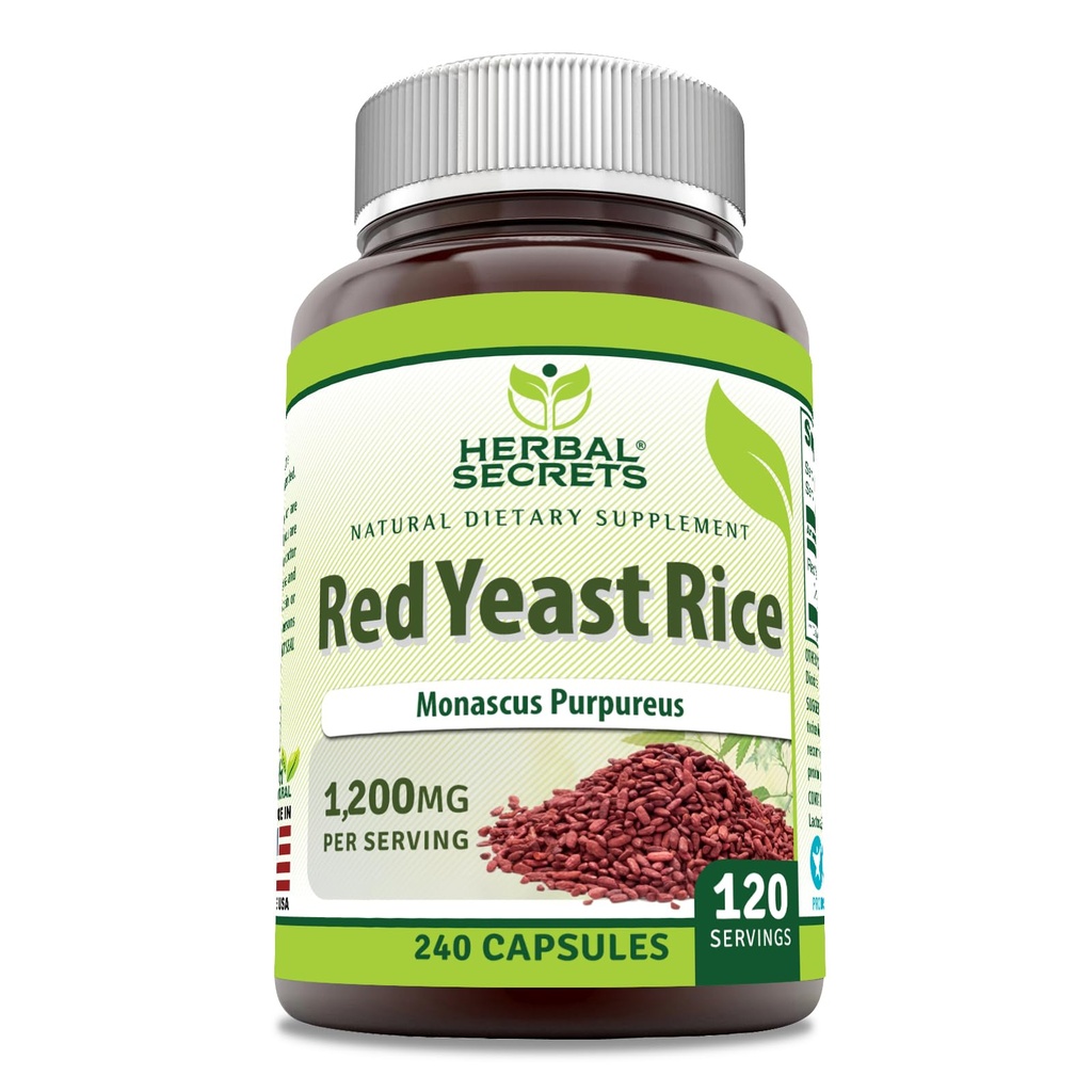 Herbal hemmeligheter rød yeast Rice 1200 mg per servering, 240 Veggie Capsules Supplement | Ikke-GMO | Glutenfri | Laget i USA