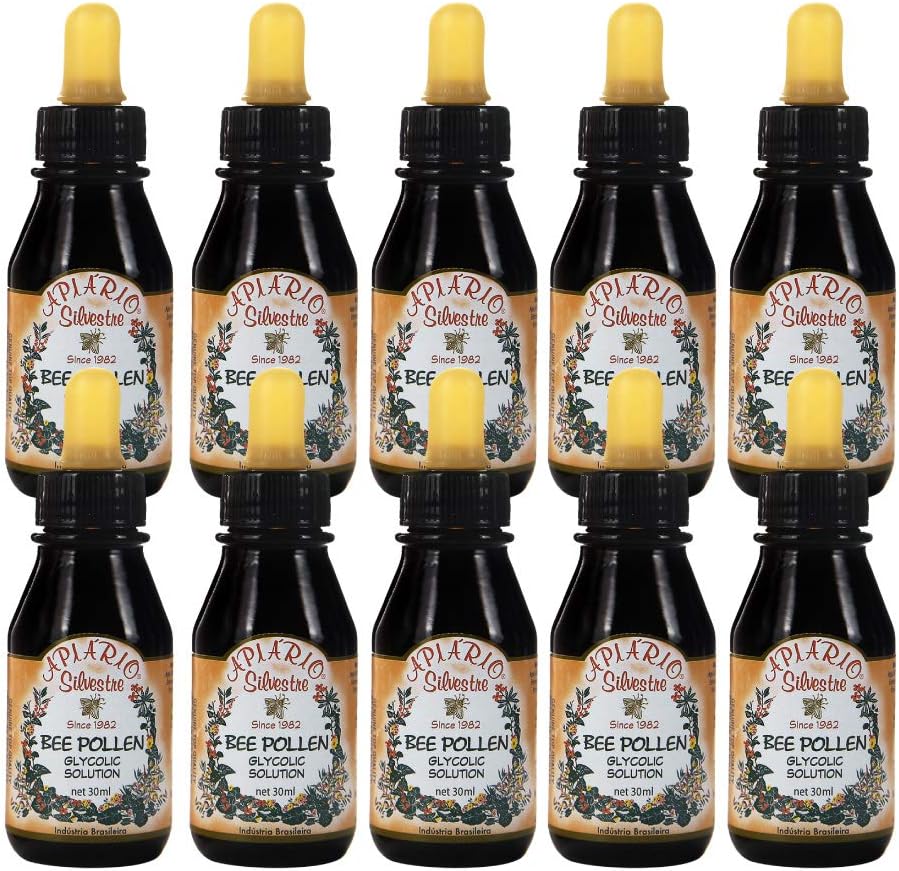 10 flasker Apiario Silvestre Brasiliansk Bee Pollen flytende glykol ekstrakt -Non alkoholic, Wax Gratis