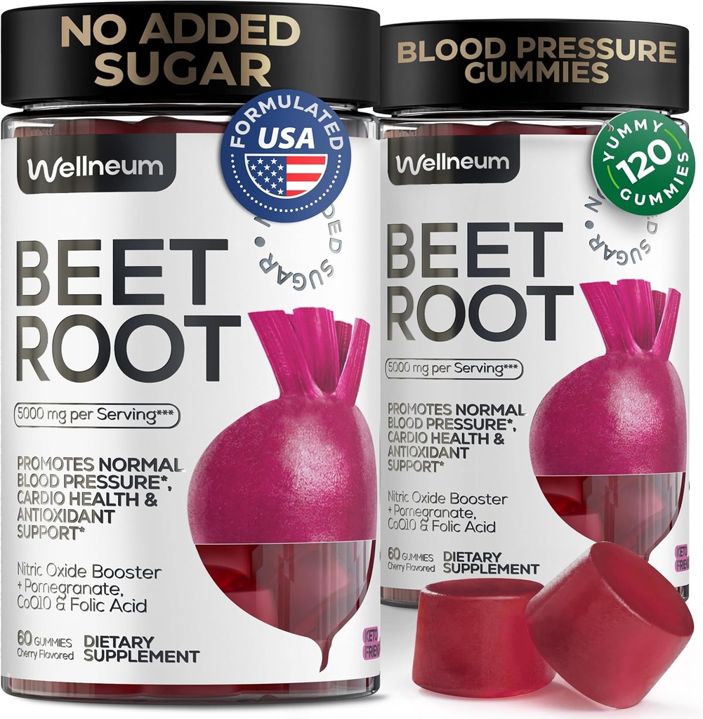 Cherry Flavored Beet Root Chews Forbedret - Gummies (60) for nitric Oxid Boost - Superfood Supplement med nitrater - opprettholder sunne blodtrykksnivåer
