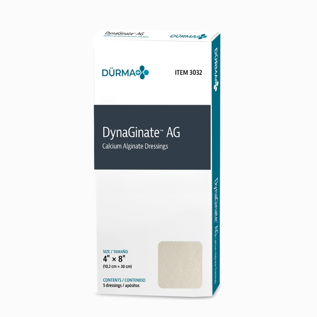 Dynarex DynaGinate AG sølvkalsiumalginat kjoler - 4"x8", kalsiumalginat sår kjole med sølv joner, 1 tilfelle av 50 DynaGinate AG kjoler - 4"x8" - 1 boks 5