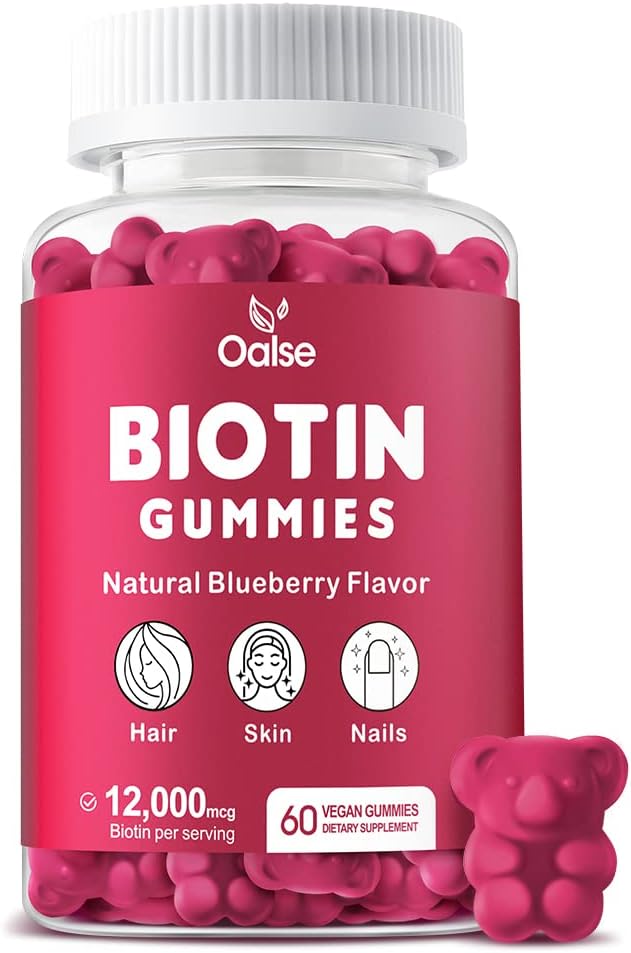 Biotin Gummies, Biotin Supplement med klorofyll, svart frøolje, multivitaminer og sink støtte hårhud og negler helse for kvinner og menn [60 greve (Pack of 1)]
