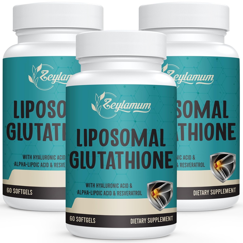 2400 MG Liposomal Glutation Softgels, Max Absorpsjon, aktiv form L-Glutathion Redusert (GSH), med Hyaluronsyre, Resveratrol, Master Antioksidanter for Detox, Brain, Immunsystem, 180 Softgels
