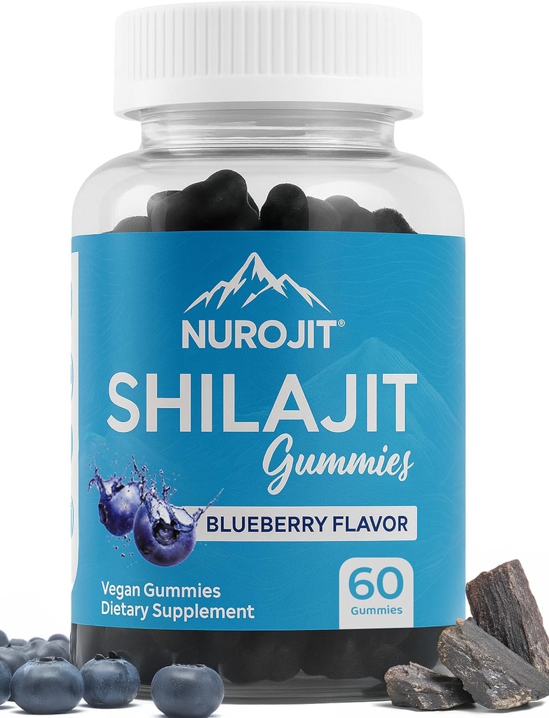 Shilajit Gummies, Blåbær Flavor, Himalaya ekstrakt, Lab testet, Ikke-GMO, Glutenfri, Vegansk Vennlig, Mess-fri alternativ til Resin, Enkel tilsetning til daglig rutine, 60 Vegansk Gummies