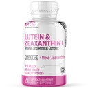 Naturens Fusions Nutri Lutein 20mg Øyevitaminer Kompleks - Triple Carotenoid Formula - Lutein og Zeaxanthin - Inneholder sink, vitaminer A,C,D3,E, Folat - 60 kapsler - Øyehelse kosttilskudd