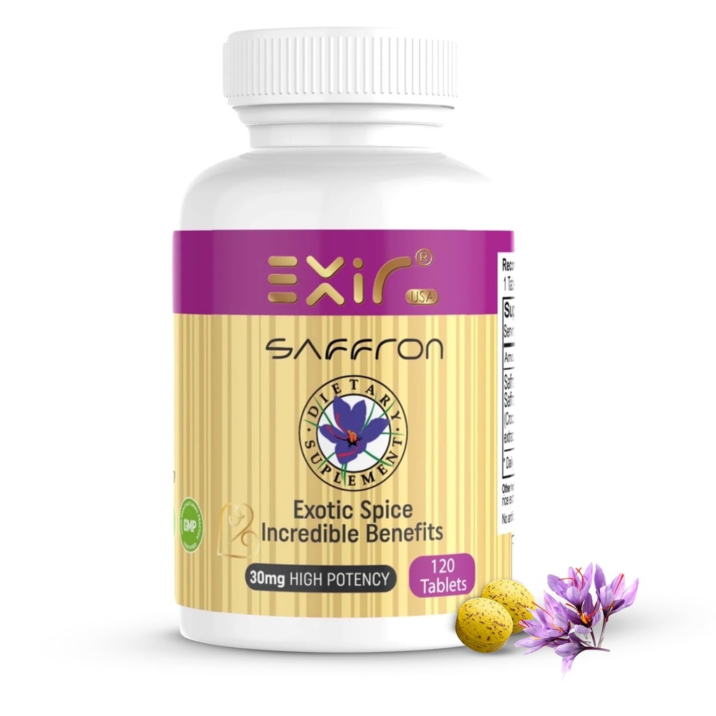 EXIR Saffron Supplement | støtter fokus, sunne spise habits, humør, metabolisme (120 tabletter)