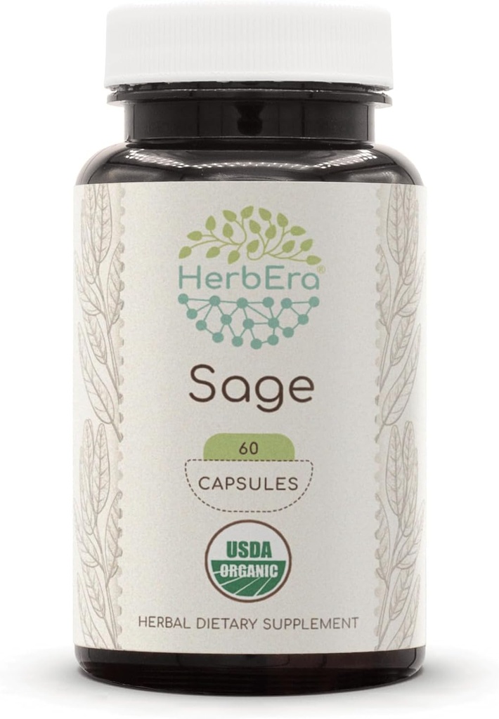 HerbEra Sage 60 Kapsler, 500 mg, USDA Organic Sage (Salvia officinalis) Tørket blad (60 kapsler)