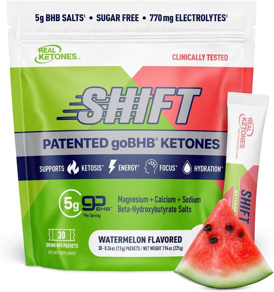 Ekte ketoner BHB Exogene ketoner Drikkeblandingspakker Keto Electrolytes pulverpakker Ingen sukker med 4 Main Fasting Electrolytes Plus Hydrating Patentert Keto BHB - 30 Count Watermelon
