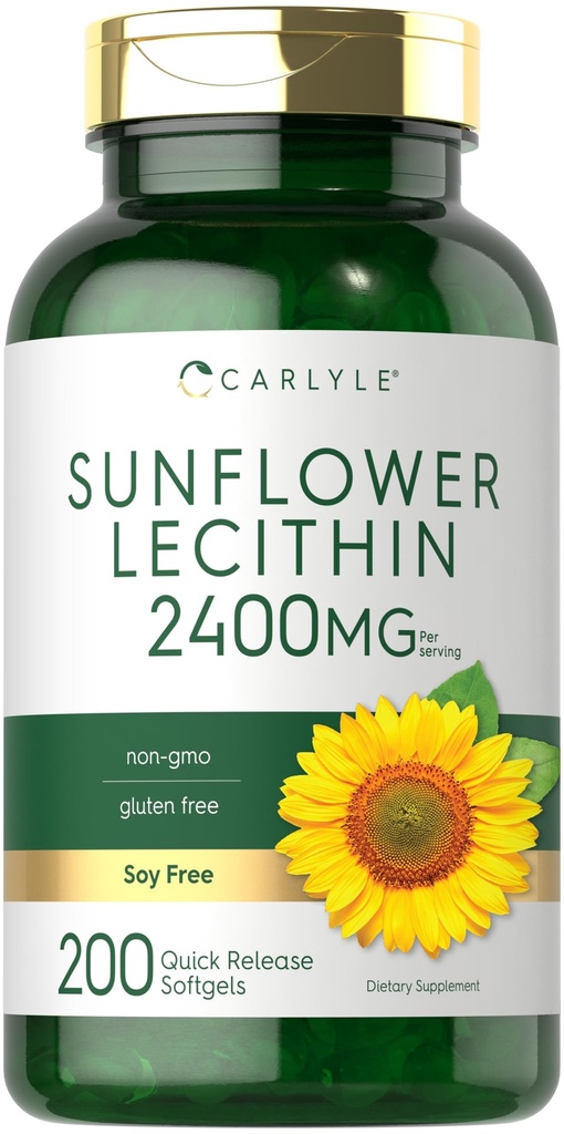 Carlyle Solflower Lecithin Softgel kapsler | 2400mg | 200 greve | Rik på Fosfatidyl Choline | Non-GMO, Soya Gratis, Glutenfri Supplement