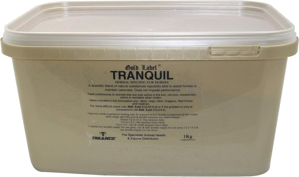 Tranquil, Hest Supplement, Gull etikett, Rosner nevrologiske hester, 1KG
