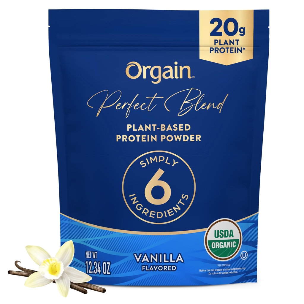 Orgain organisk vegansk perfekt blanding protein pulver, 20g ren planteprotein, 6 ingredienser, < 1g sukker, glutenfri, ikke-GMO; Ingen kunstige flavorer, Stevia ekstrakt, Dairy eller Soya ingredienser- Vanilla