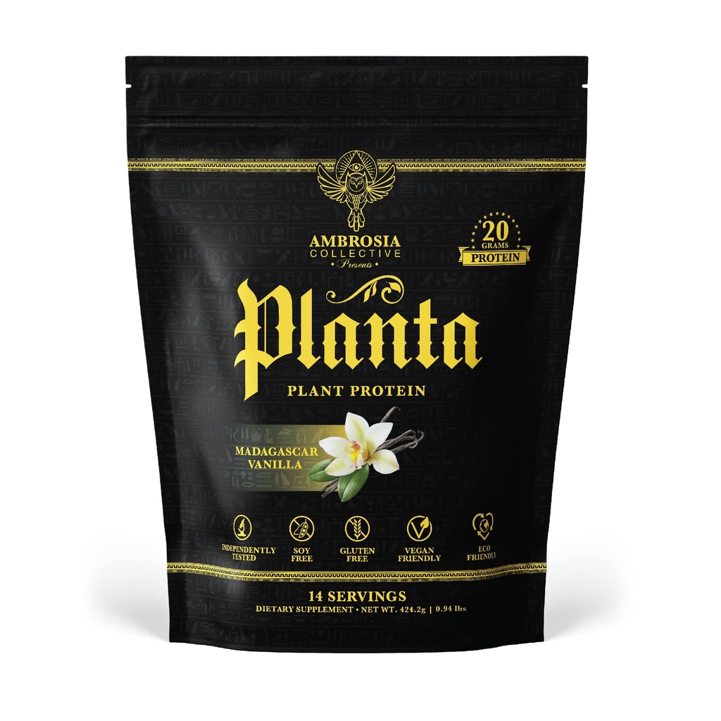 Ambrosia Planta - Premium plantebasert protein | Vegansk og ketovennlig | Gourmet flavors uten blooting eller mage Upset | Gluten & soya Gratis | Nei tilsatt sukker | 14 Services | (Vanilla)