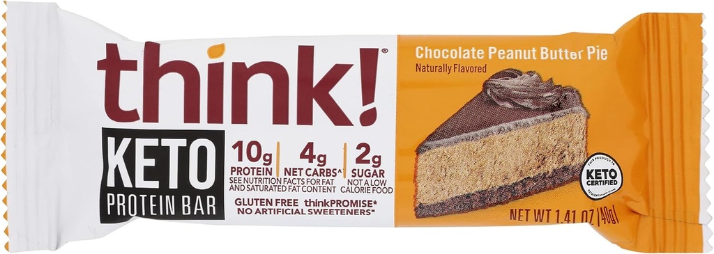 Tenk! Proteinbarer, høyproteinsnacks, Glutenfri, sukkerfri energibar med Whey-proteinisolate, sjokolade peanutsmør Pie, ernæringsbarer uten kunstige søtningsmidler, keto, 1.41 Oz (pakke på 10)