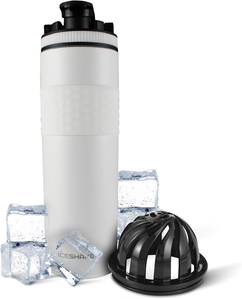 Ice Shaker isolert rustfritt stål Shaker flaske | 20 oz, Hvit | Kald i 24+ timer | Isolert kopp med Twist-on Agitator | Odor-fri flaske for proteinshakes, vann, smoothies, cocktails