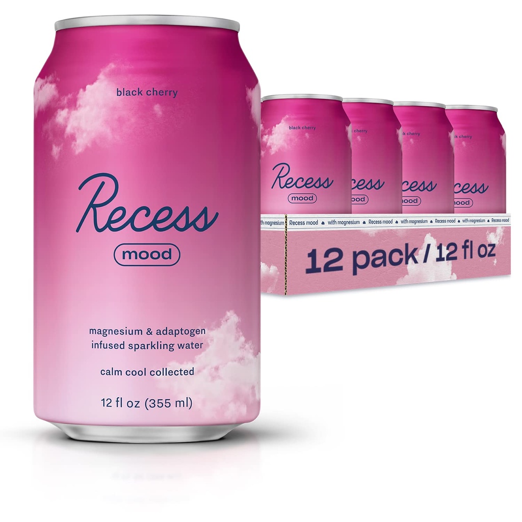 Recess Mood Magnesium & Adaptogen Drink, Avslappende drikke, 12 ounce (Black Cherry, 12 pakke)