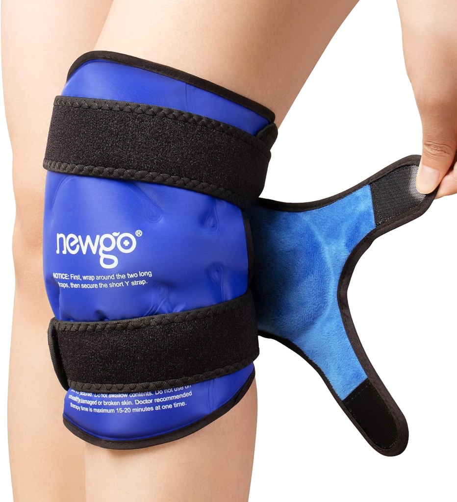 NEWGO Ice Pack for Knee Skader Reusable, Knee Ice Pack Wrap rundt hele kneene for erstatningskirurgi gjenoppretting, Gel Cold Pack Wrap for Meniscus Tear, ACL, heve smerte relief - blå