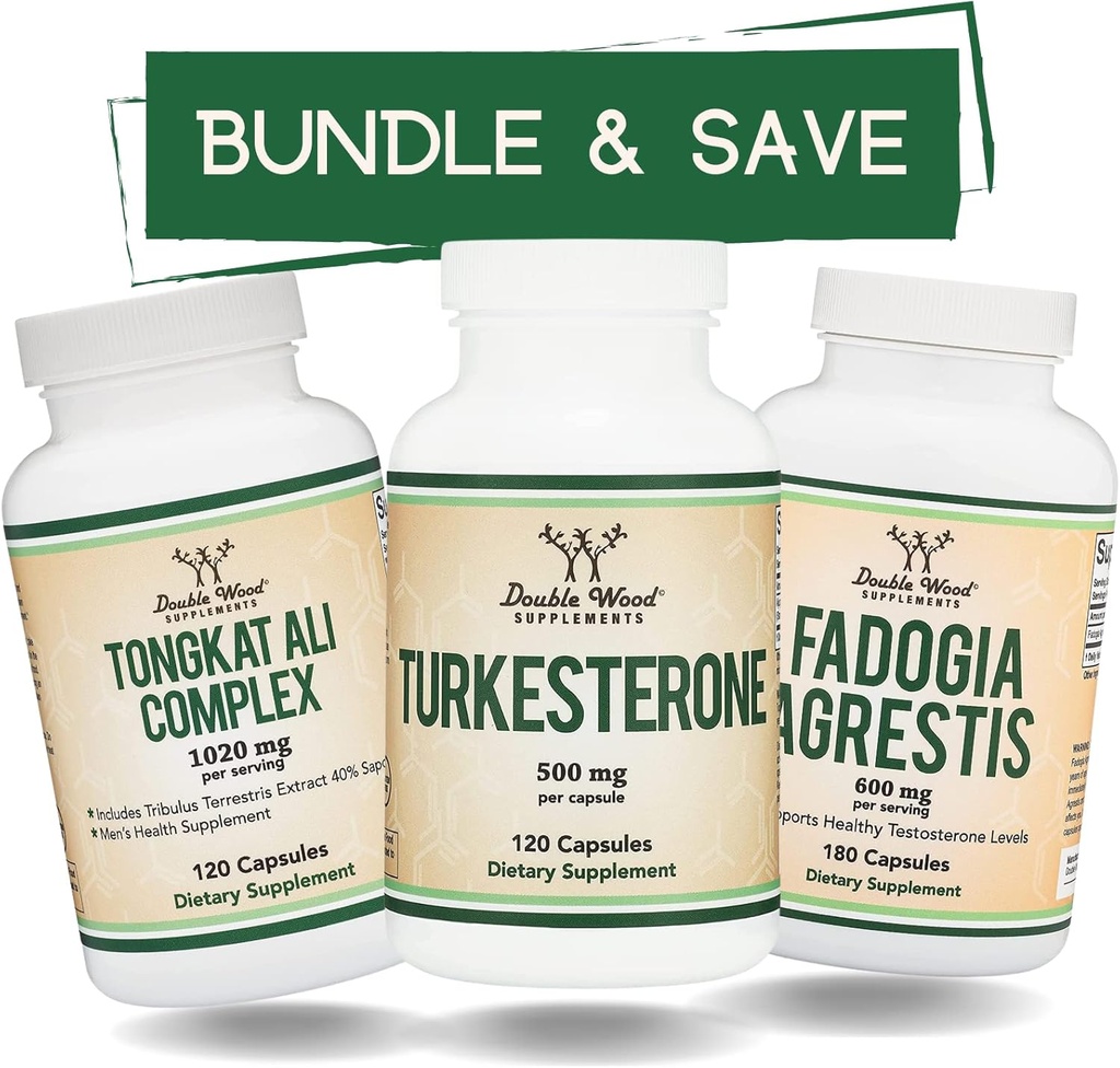 Double Wood Supplements Tongkat Ali, Fadogia Agrestis, og Turkesterone Bundle - Ultimate Mann Helse Bundle for Athletic Performance Support
