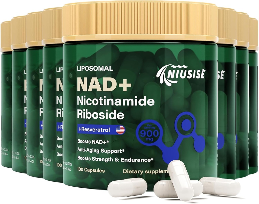 NAD Supplement, NAD Nicotinamid Riboside 900 Mg for menn og kvinner, Liposomal NAD+ Supplement med Nikotinamid Riboside, Resveratrol & Quercetin, Energi, Økt NAD +, 800 kapsler