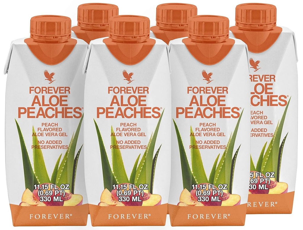 Forever Living - Forever Aloe Peaches - Støtter Digestion, Immunsystem, Energinivå Ingen Preservativer, Vegan, Glutenfri - 6 Pakker