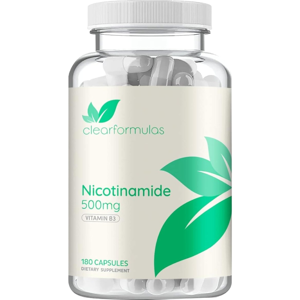 Vitamin B3 Nicotinamid 500mg - høy absorpsjonsform av vitamin B3 Niacin Flush Gratis for å høre hud hjerne og energi støtte - NAD Precursor - laget i en cGMP amerikansk fasilitet (180 Serveringer)