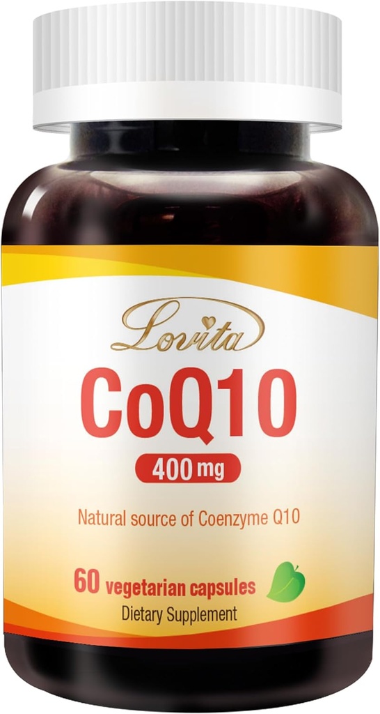 Lovita CoQ10 400mg Supplementer | Easliy Absorbert Koenzym Q10 pulver | Antioksidant Co Q10 Enzyme | Støtte hjerte helse | Vegansk | 60 Kapsler