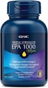 GNC Triple Styrke Fish Oil EPA 1000 Mini, 1000 mg Omega 3, Mini Softgels, støtter øye, hjerne, hud, sunne triglycerider, hjerte, felles, coated to Control Fishy Burps, 45 Serveringer