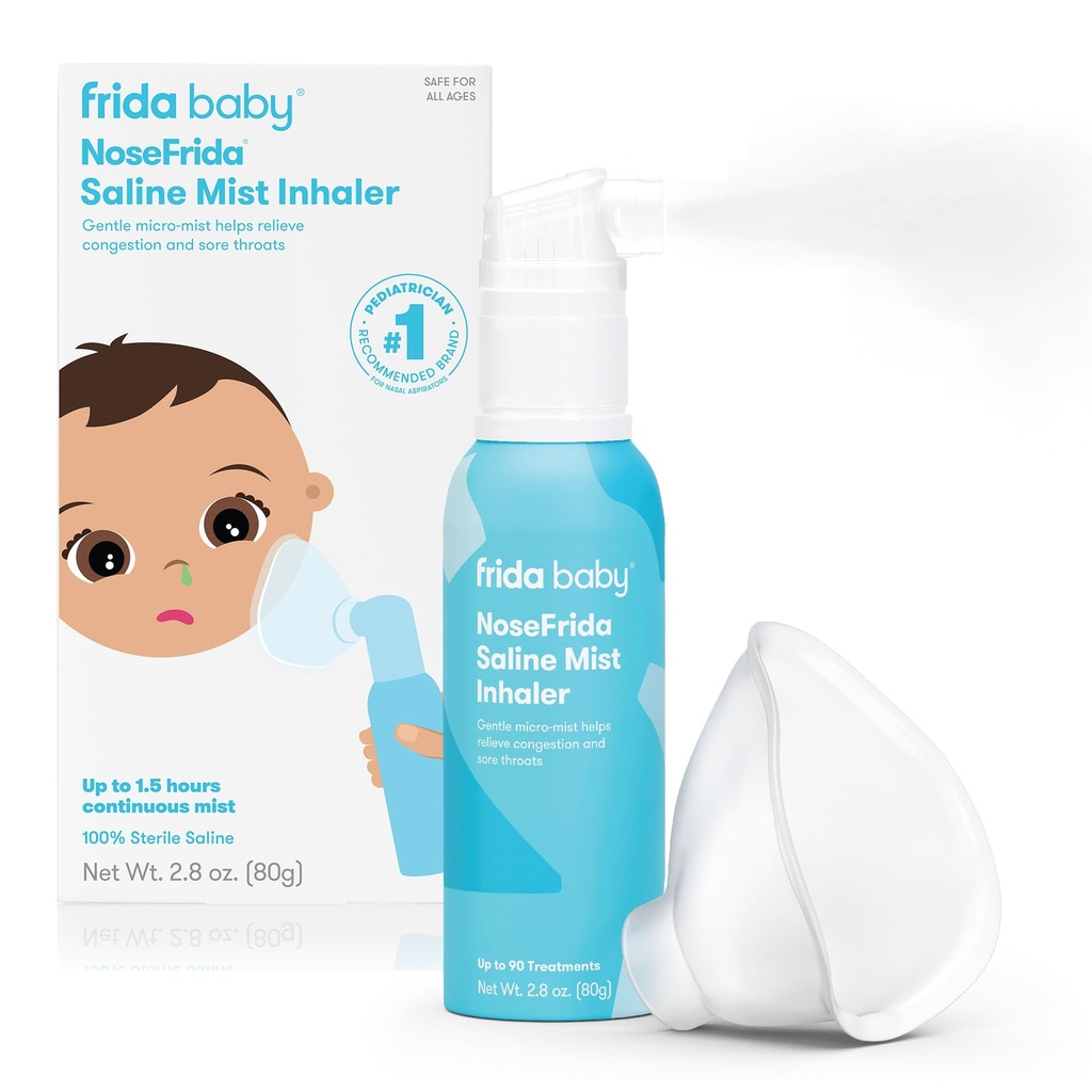 Frida Baby NoseFrida Saline Mist Nasal Inhaler, Decongestant Spray for kongesjon og allergi Relief for babyer + barn, Nasal Saline Spray, Soothes Stuffy Nese & Sore Throat, Inkluderer Maske