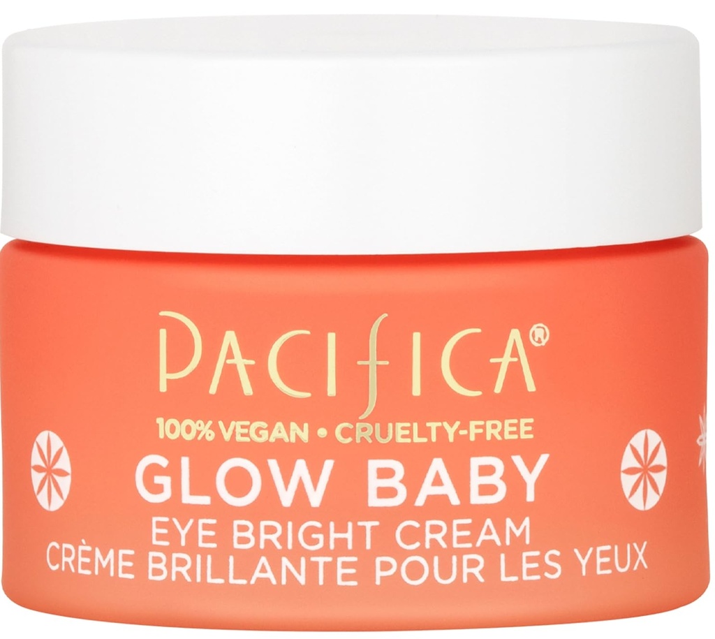 Pacifica Glow Baby Brightening Øyekrem - Vitamin C under øyekrem for mørke sirkler og puffiness, Koffein-infisert Øye Brightener for trette øyne Fragrance-fri 0,5 oz ren vegansk dermatolog Testet