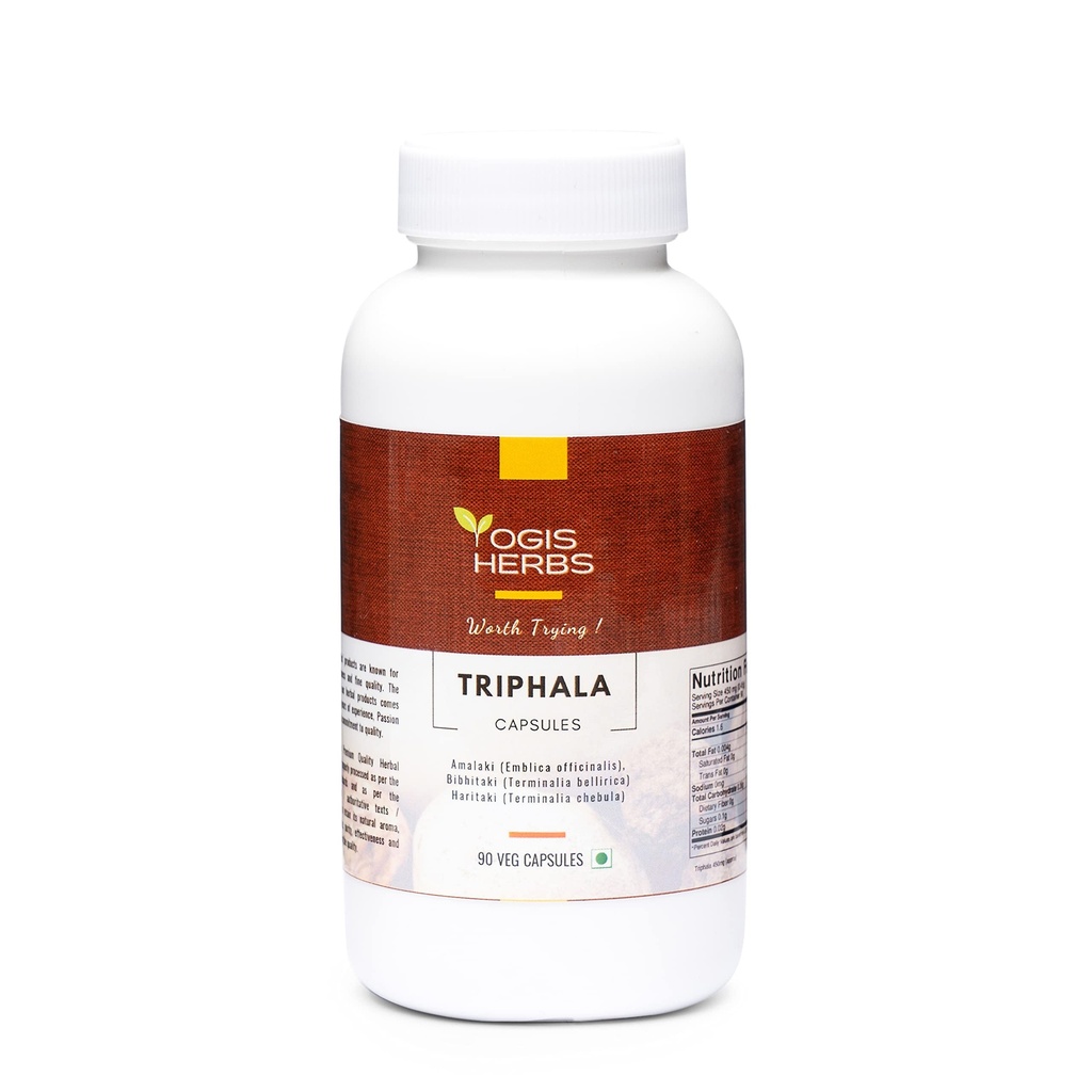 YOGIS HERBS Triphala Kapsler Amalaki (Emblica Officinalis), Bibhitaki (Terminalia Bellirica) og Haritaki (Terminalia Chebula) 90 Vegkapsler
