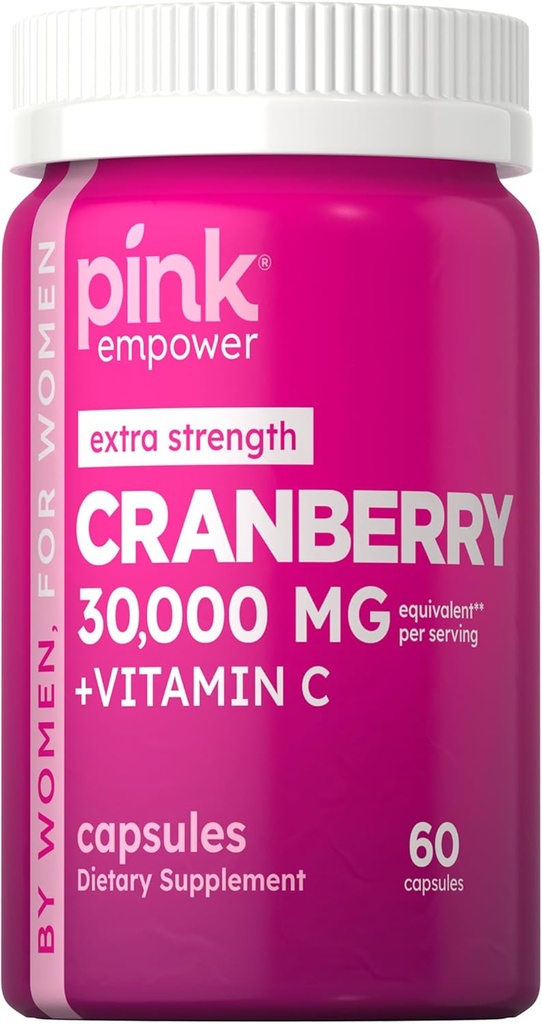 PINK Cranberry piller for kvinner | 60 kapsler | Plus Vitamin C | Ikke-GMO & Glutenfri Extract Supplement | Støtter urinveien Tract Health