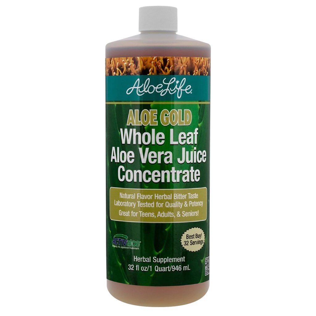 Aloe Life - Hele Leaf Aloe Vera Juice, sertifisert organisk, Glutenfri (Aloe Gold, 32 oz)