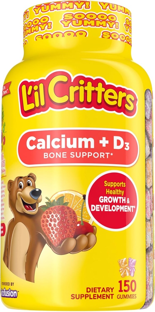 L’il Critters Kalsium + D3 daglig gummy Supplement for barn, for bein støtte, orange, jordbær og Cherry Flavors, 150 gummier