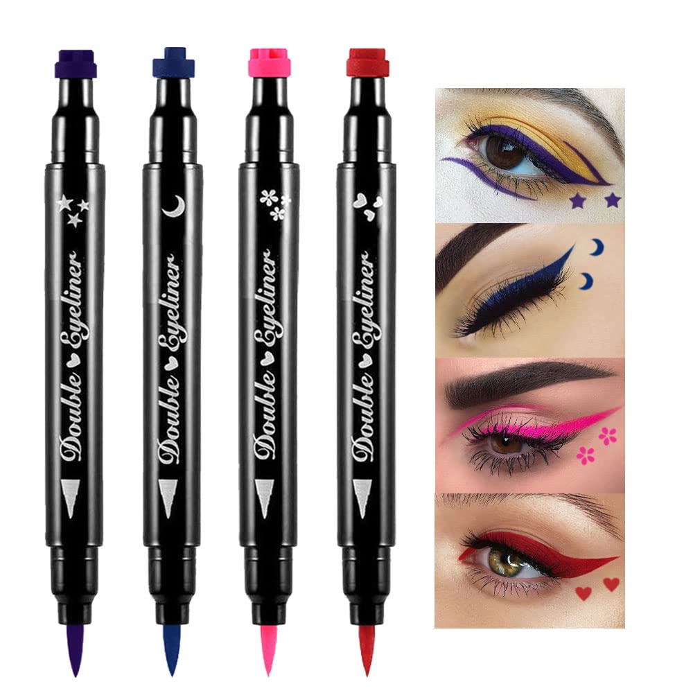 BINGBRUSH Double-sidet flytende Stamp Eyeliner Penn, Face Stamps Makeup Ekstremt svart Vanntett Slim Gel Felt Tips Høy Svart Pigment Flytende Eyeliner & Seal harpiksa para tips de gel (fargerik)
