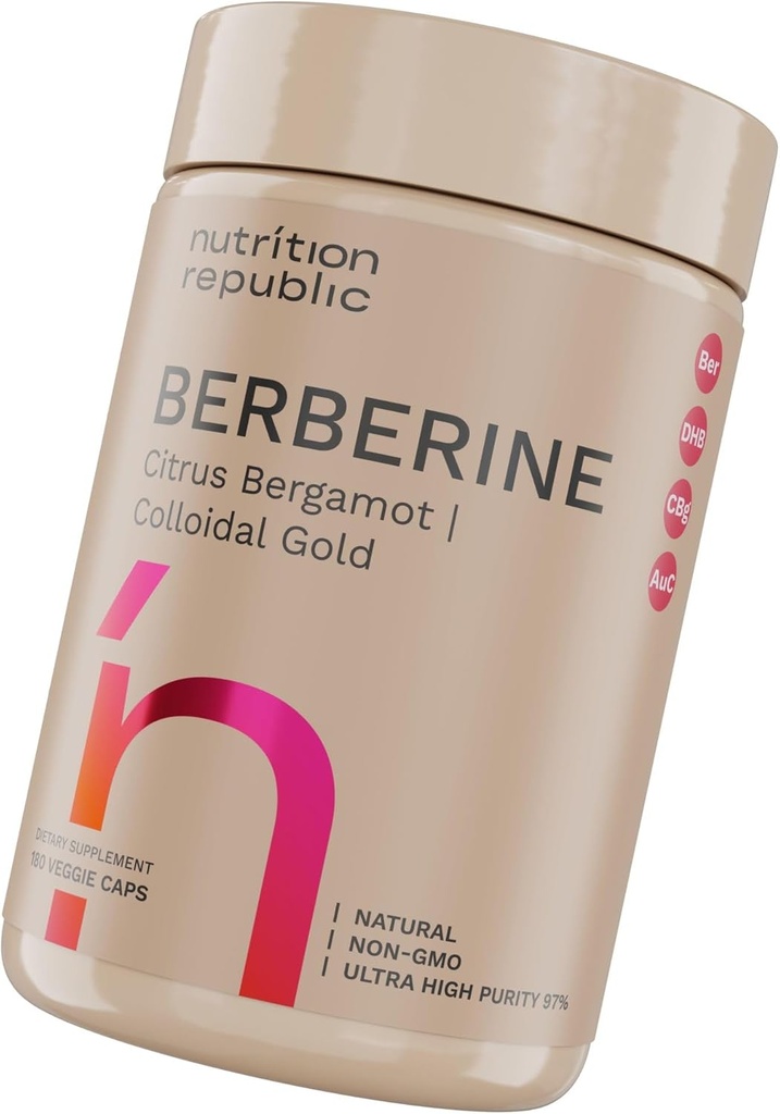 Berberin Supplement 1500mg, Ultra høy potens Berberin Kompleks med Citrus Bergamot, colloidal gull og berberin Hcl, dihydroberin Supplement