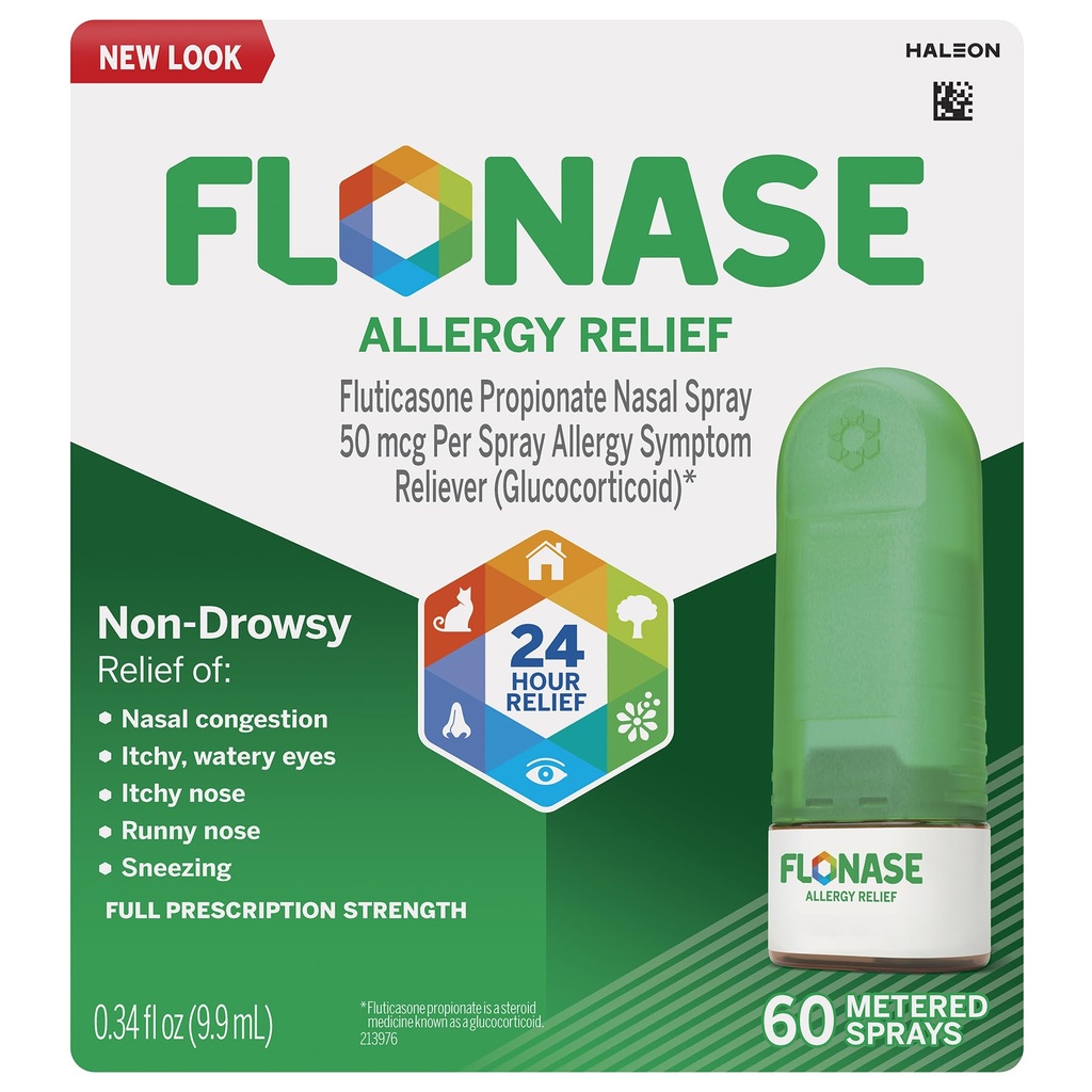 Flonase Allergy Relief Nasal Spray, 24 timer ikke Drowsy Allergy Medisin, Metered Nasal Spray - 60 Sprays
