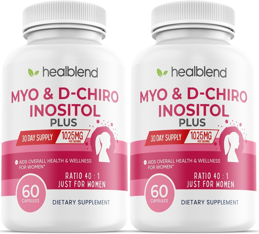 Myo & D-Chiro Inositol Plus Supplement blanding, Hormonal Balance, sunn ovulering og generell wellness støtte for kvinner, fruktbarhet og graviditet helse (2 pakke)
