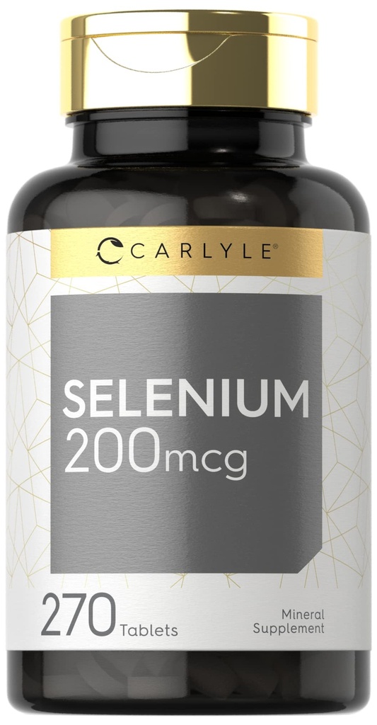 Carlyle Selen Supplement | 200 mg | 270 tabletter | Vegetarisk, ikke-GMO, og Glutenfri Formel