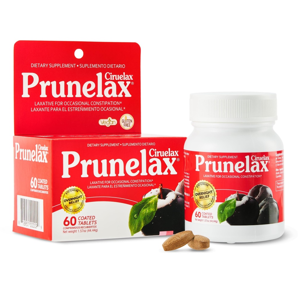 Prunelax Ciruelax Vanlig Styrke Laxative Tabletter - Overnatting Relief For Avslappende Acceleration, Senna Ekstrakt, Vegansk & Glutenfri, Rask-Aktive Gentle Relief - 60ct