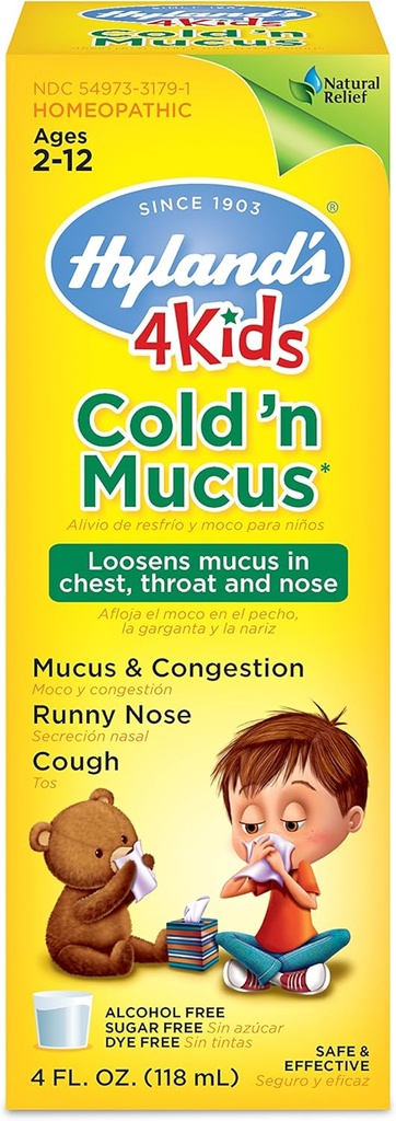 Hylands kolde medisin for barn i alderen 2 og opp, kalde 'n Mucus Relief Liquid, Naturlig relief av slim og kongessjon, Runny Nese, Cough, 4 Ounces