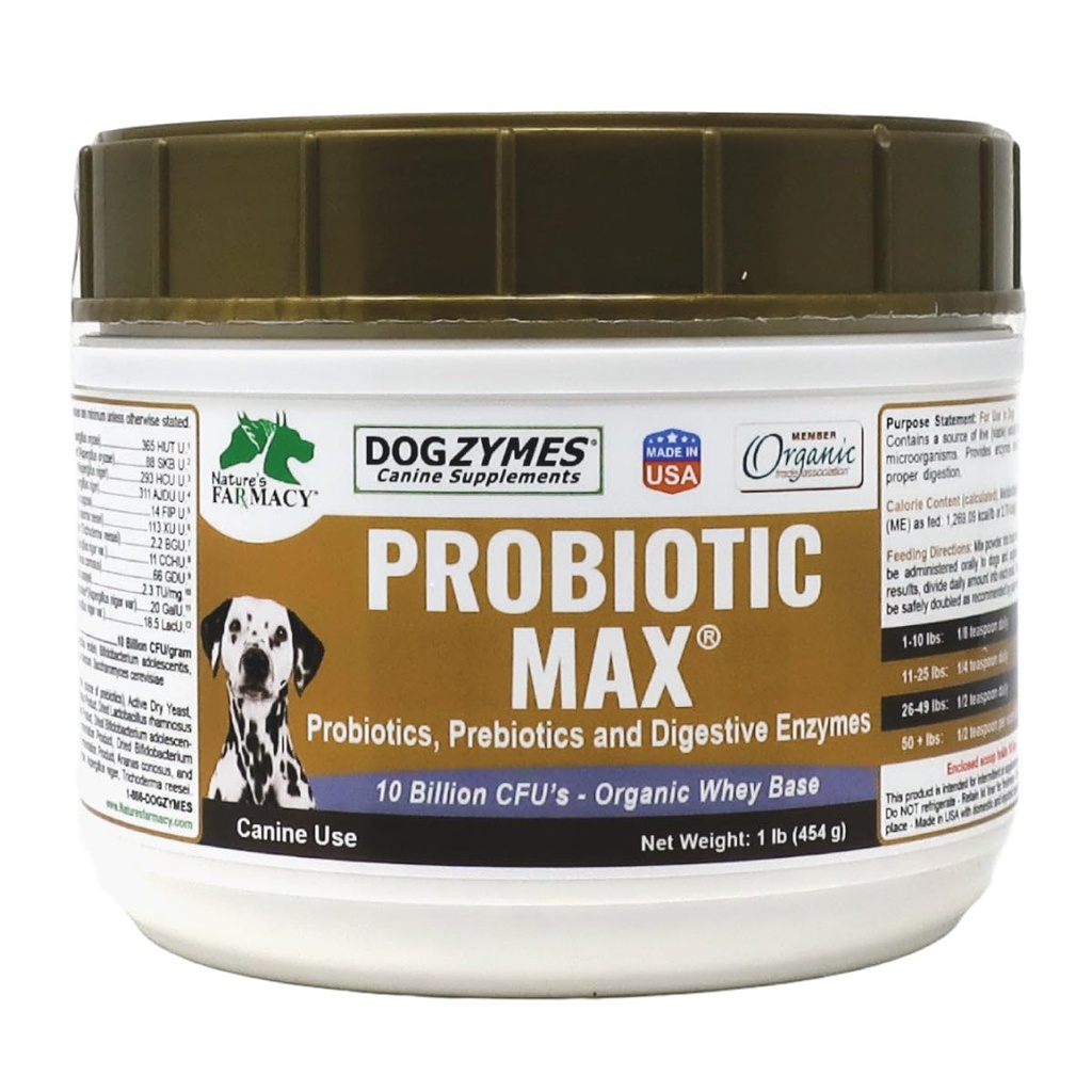 Dogzymes Probiotic Max -10 milliarder CFU probiotika, Prebiotika, Digestive Enzymes - Relieves Diaréa, Upset Mage, Forstoppelse, Gas, Allergi, Immunitet & Total Helse 1 pund