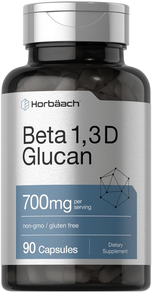 Horbäach Beta Glucan 1 3D 700 mg | 90 kapsler | Beta 1,3, 1,6 D Glucan | Ikke-GMO, Glutenfri Supplement