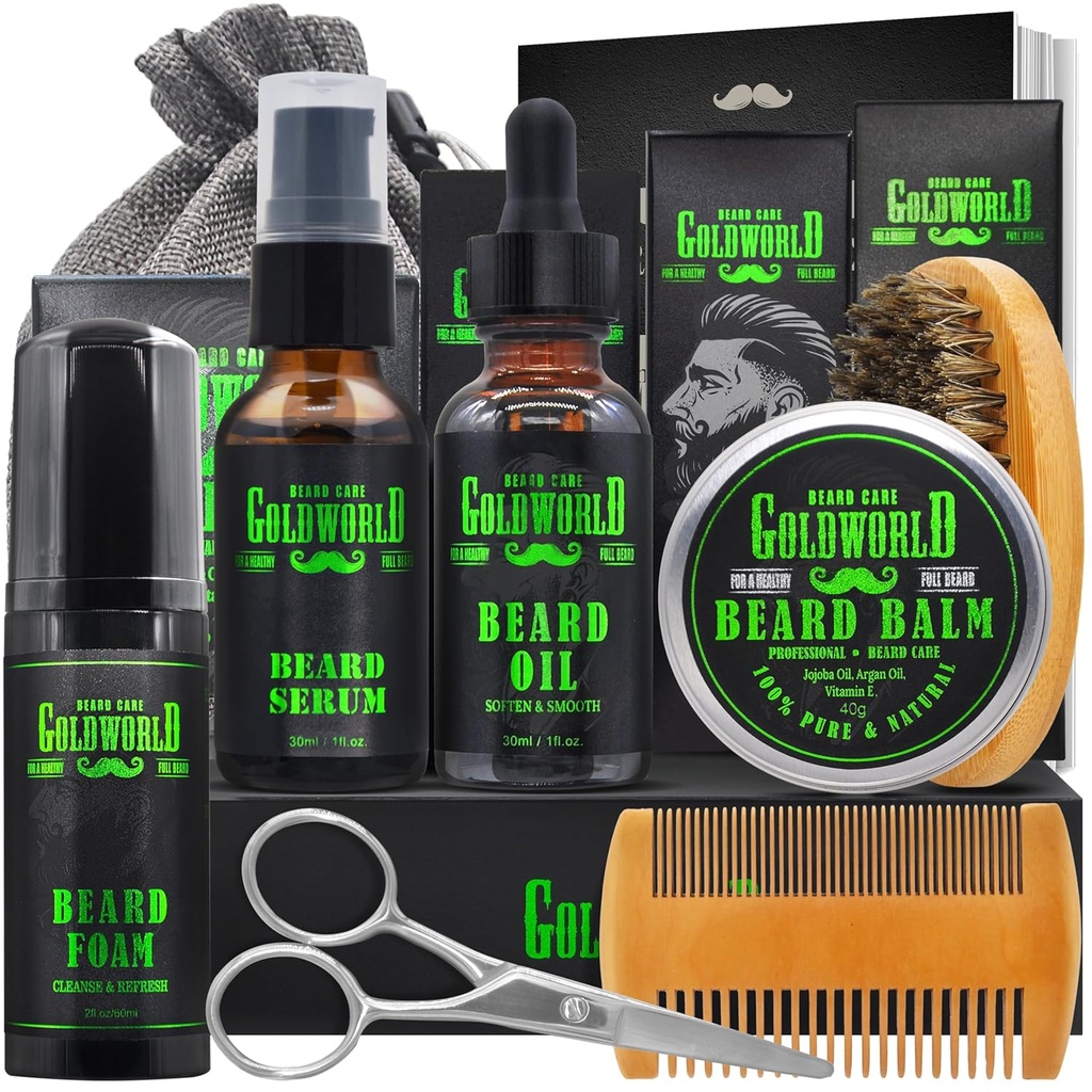 Skjorte Kit Beard Grooming Kit w/Beard Wash/Shampoo Beard Olje Balm Brush Comb Scissor Bag e-bok julestrømper Gaver Ideer til menn ham far kjæreste mann