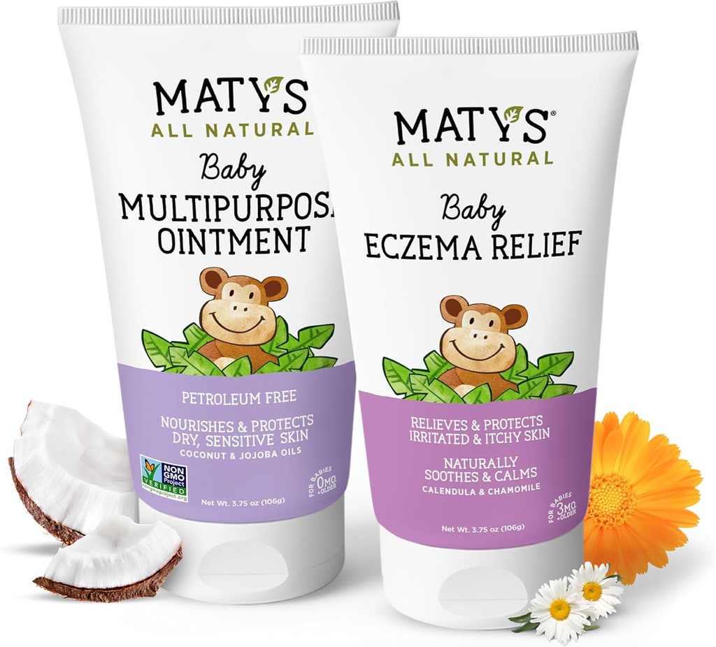 Matys Baby Eczema & Multipurpose Ointment 2pk Combo for babyer 3 måneder +, Soothe Eczema & nourish tørr hud, steroid / petroleum gratis, 3.75oz hver Tube