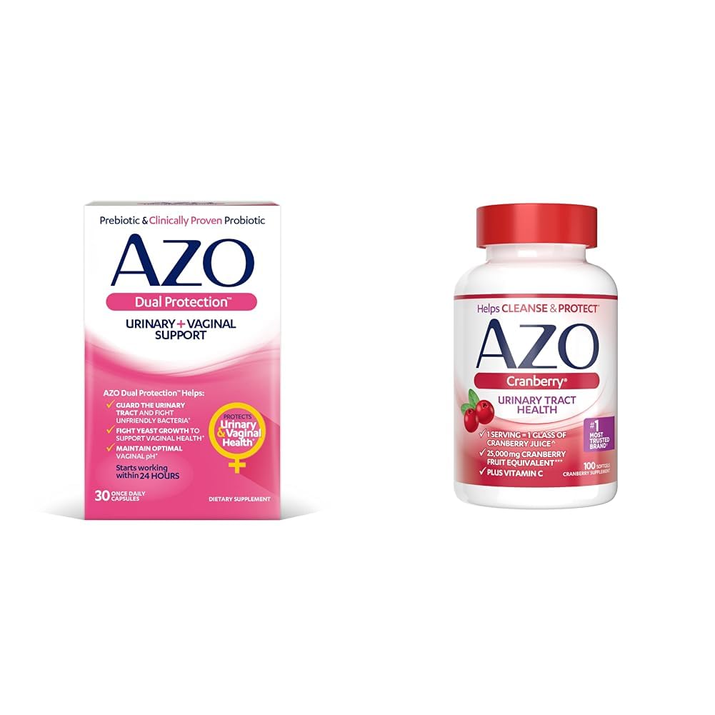 AZO Dual Protection | Urin + Vaginal Support* | Prebiotic Plus klinisk bevist kvinners probiotika | begynner å jobbe innen 24 timer | Non-GMO | 30 Count & Cranberry Urinal Tract Health Supplement