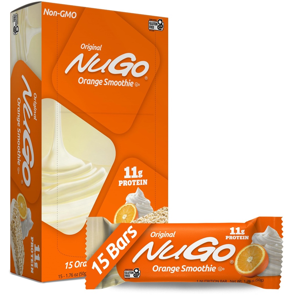 NuGo Protein Bar, Orange Smoothie, 11g Protein, Glutenfri, 15 greve