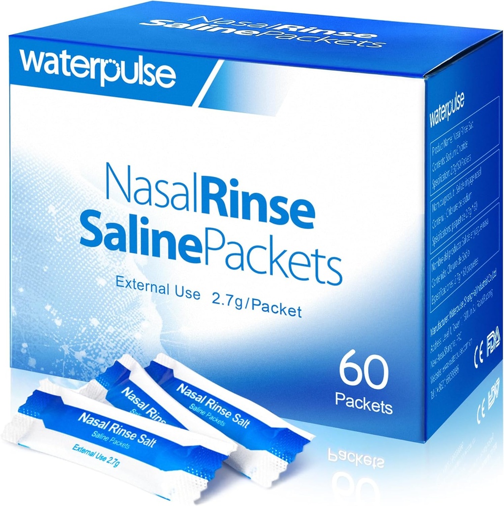 Vannpuls 60 Nasal Rinse Packets, Effektive Neti Pot Salt Packets, Nasal Rinse Salt Packets Individuelt innpakket - Beleilig løsning for sinusitt, allergier og kald relief