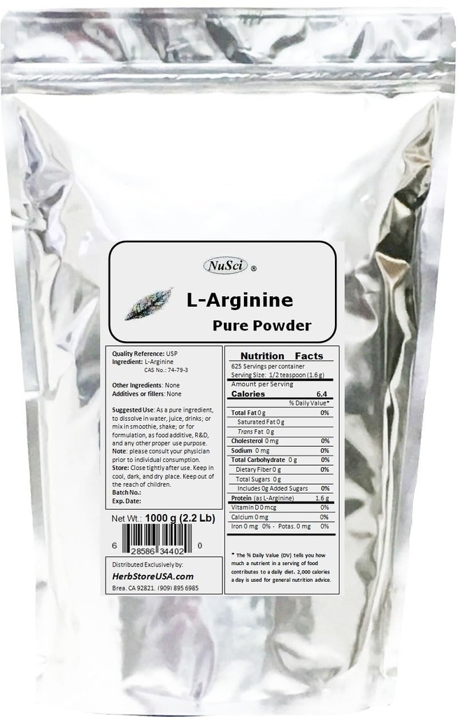 L-arginin pulver ren basisform (1000 gram (2,2 lb))